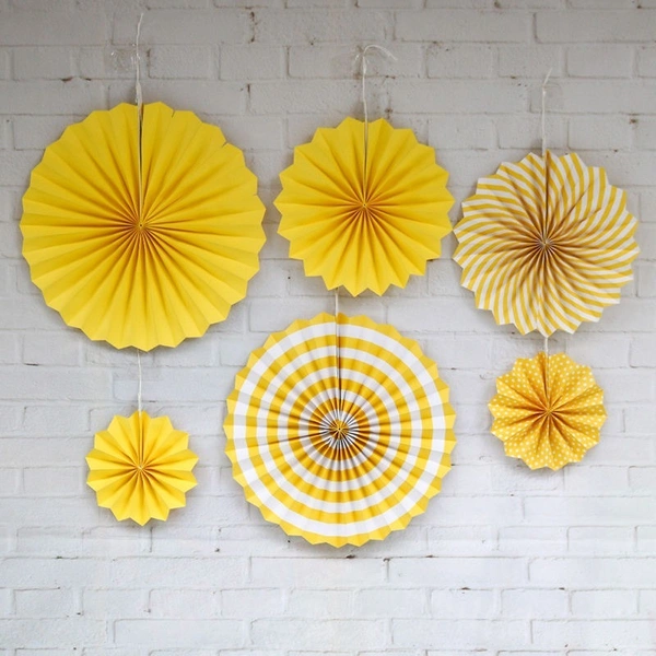PAPER FAN YELLOW COLOUR 6 PCS SET