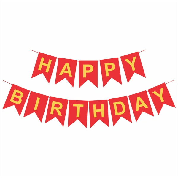  Happy Birthday Banner – Red with Yellow Letters