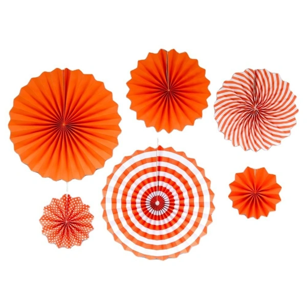 PAPER FAN ORANGE COLOUR 6 PCS SET