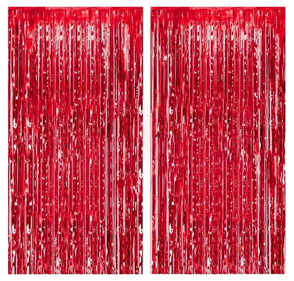 MADE IN CHINA Foil Rain Curtain (Shiny Metallic) RED