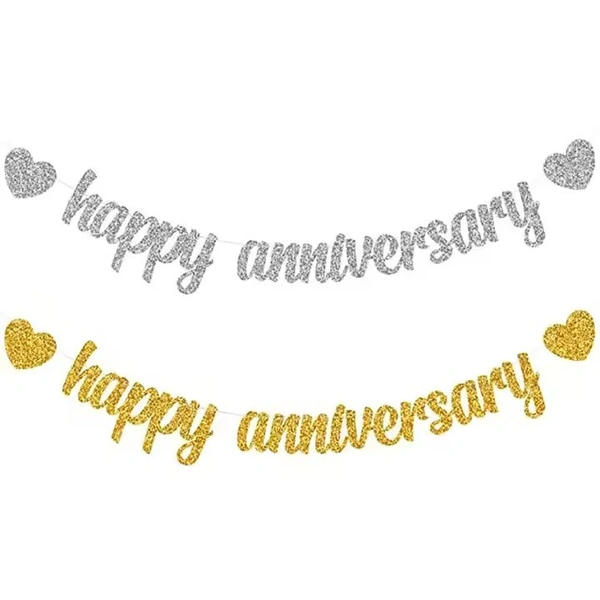HAPPY ANNIVERSARY GLIITER BANNER CHINA V CUT