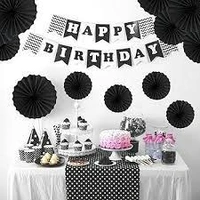PAPER FAN BLACK COLOUR 6 PCS SET