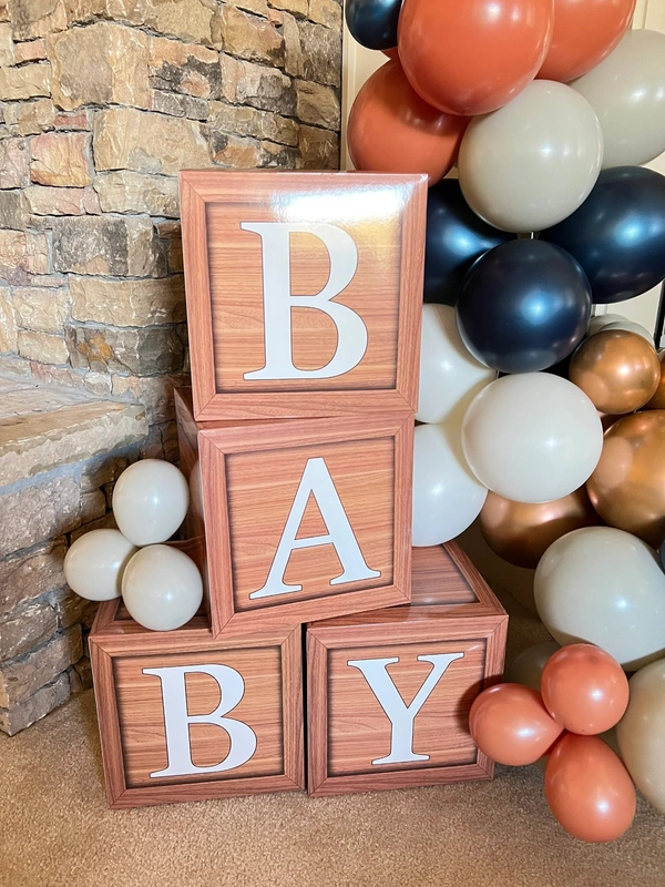 KIWI PARTY Wooden Baby Balloon Box Set for Baby Shower, Gender Reveal & First Birthday
