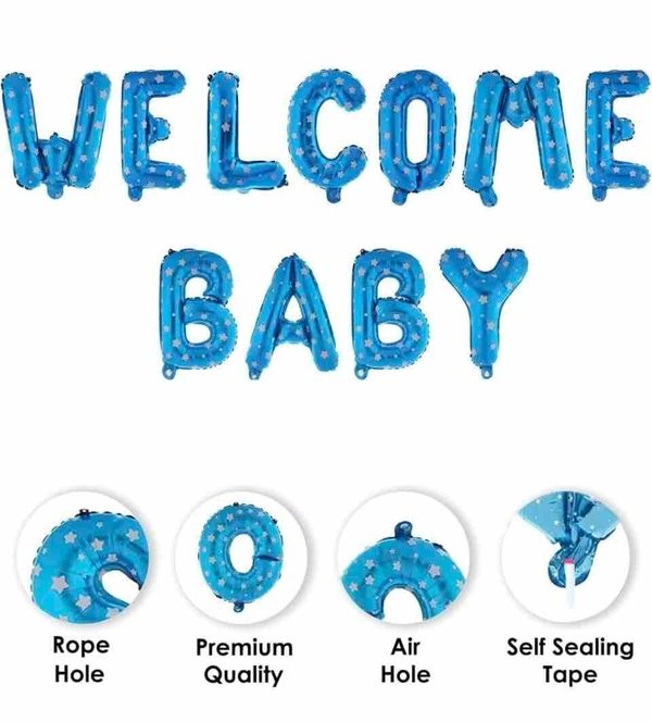 Welcome Baby Blue Foil Balloon