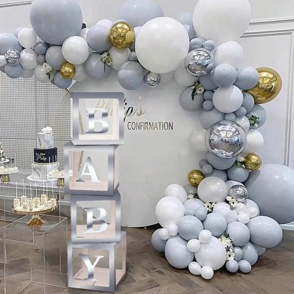 KIWI PARTY Silver Baby Balloon Box Set for Baby Shower