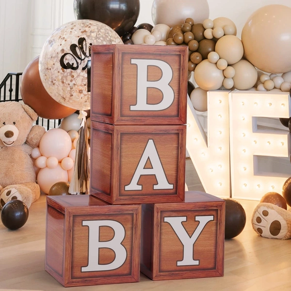 KIWI PARTY Wooden Baby Balloon Box Set for Baby Shower, Gender Reveal & First Birthday