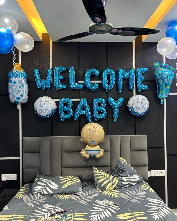 Welcome Baby Blue Foil Balloon