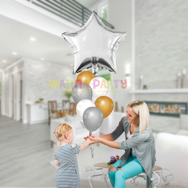 KIWI PARTY SILVER  Star Foil Balloon –18INCH  Single Piece with Card Packaging