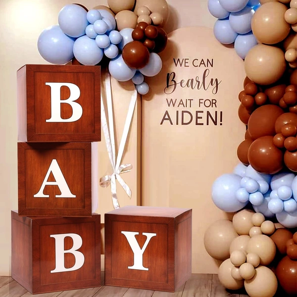 KIWI PARTY Wooden Baby Balloon Box Set for Baby Shower, Gender Reveal & First Birthday