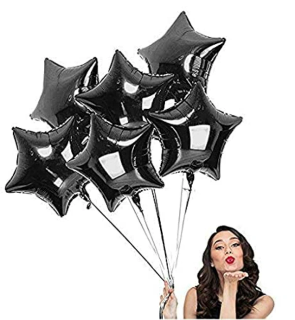 KIWI PARTY Black Star Foil Balloon –18INCH  Single Piece with Card Packaging