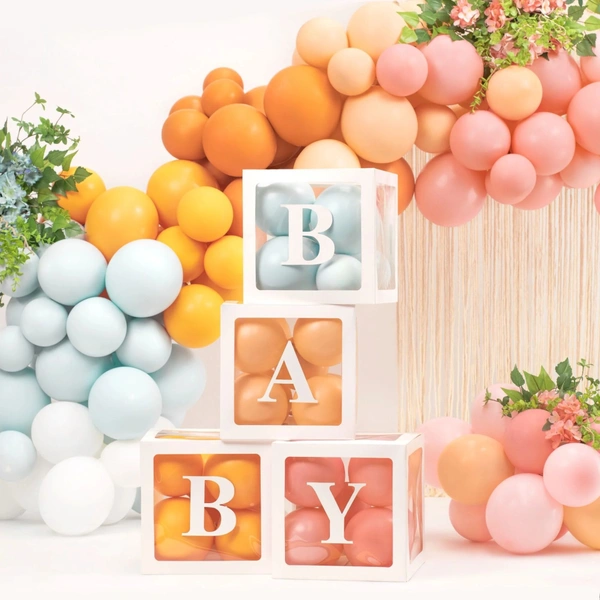 KIWI PARTY White Baby Balloon Box Set for Baby Shower, Gender Reveal & First Birthday