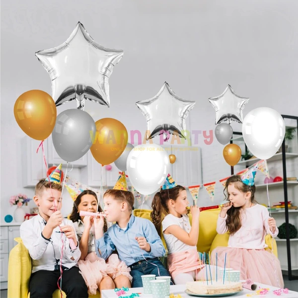 KIWI PARTY SILVER  Star Foil Balloon –18INCH  Single Piece with Card Packaging