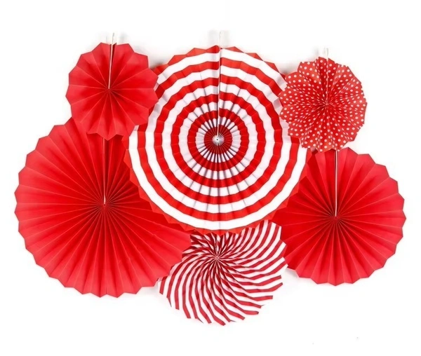 PAPER FAN RED COLOUR 6 PCS SET