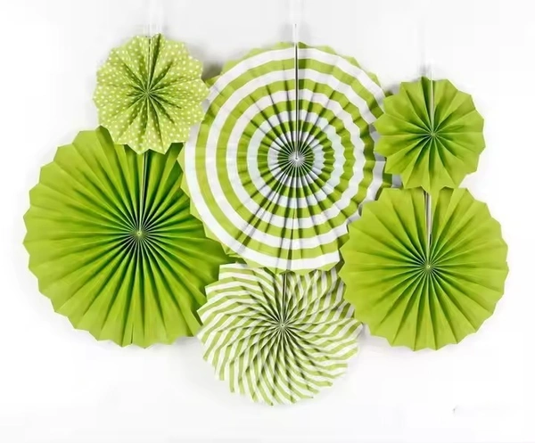 PAPER FAN GREEN COLOUR 6 PCS SET