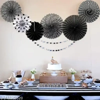 PAPER FAN BLACK COLOUR 6 PCS SET