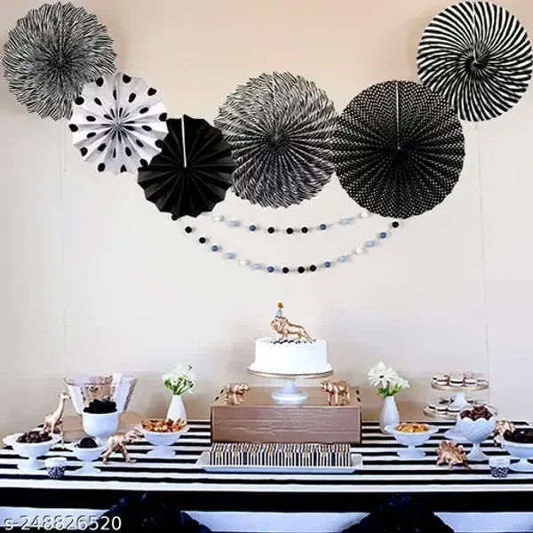 PAPER FAN BLACK COLOUR 6 PCS SET