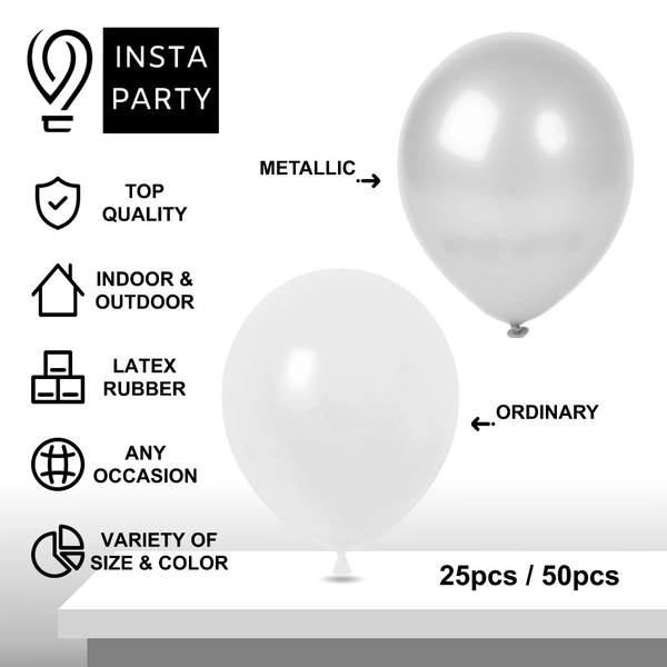 WHITE COLOUR 25 PCS  METALLIC BALLOON 