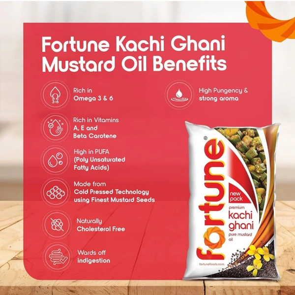 Fortune Premium Kachi Ghani Pure Mustard Oil, 1 ltr pouch