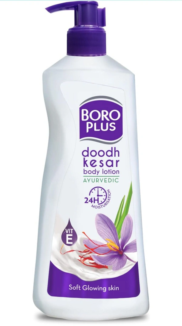 Boroplus Body Lotion Provides 24Hrs Moisturisation 100% Ayurvedic Lotion, Vitamin E For Dry And Normal Skin With Goodness Of Dhoodh, Badam & Kesar, 400Ml