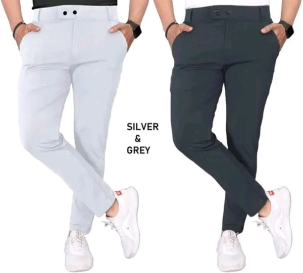 Silver, Black Pants For Men - Silver