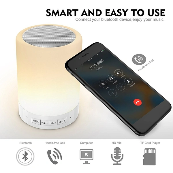 Smart Touch Night Light with Bluetooth Music Speaker, Dimmable Color Changing RGB Bedside Lamp - White