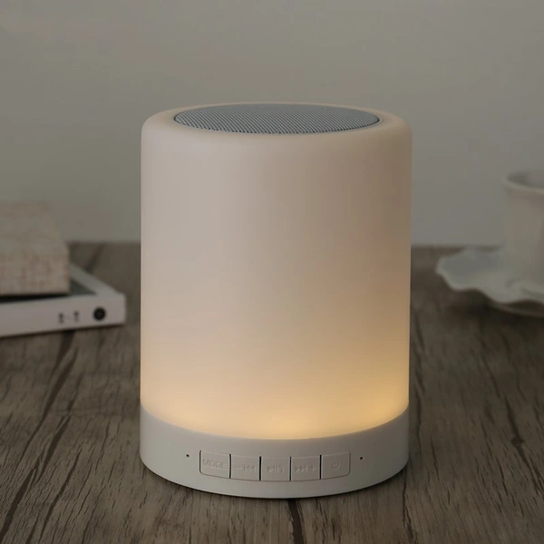 Smart Touch Night Light with Bluetooth Music Speaker, Dimmable Color Changing RGB Bedside Lamp - White