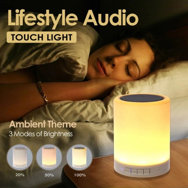 Smart Touch Night Light with Bluetooth Music Speaker, Dimmable Color Changing RGB Bedside Lamp - White