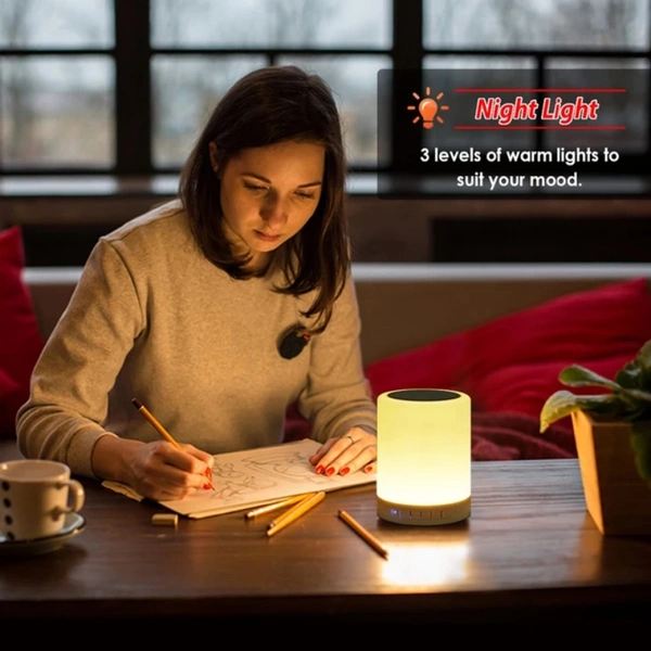 Smart Touch Night Light with Bluetooth Music Speaker, Dimmable Color Changing RGB Bedside Lamp - White