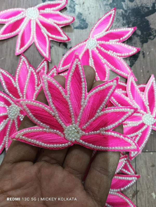 Arihant Lotus Buti ( Handmade) Thread And Moti Work - Pink Flamingo, 12 Pcs