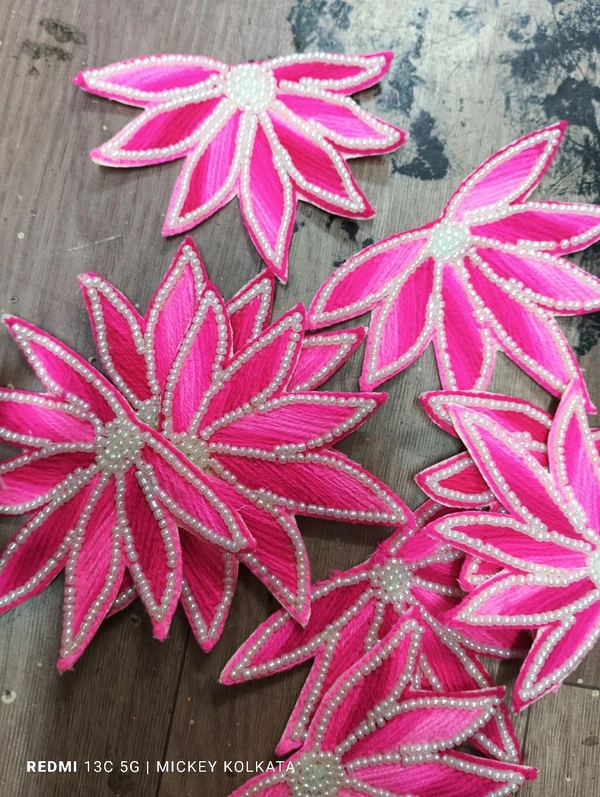 Arihant Lotus Buti ( Handmade) Thread And Moti Work - Pink Flamingo, 6 Pcs