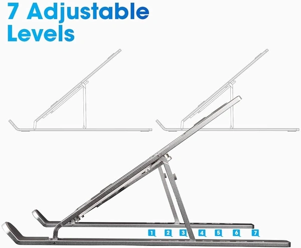 Aluminium Adjustable & Foldable Laptop Stand | Portable, Lightweight, Heat-Dissipating Stand for All Laptops (10–17 inch) | Multi-Angle Height Adjustable Metal Laptop Holder for Office, Home & Travel - Silver
