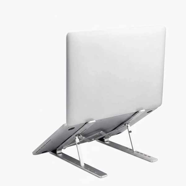 Aluminium Adjustable & Foldable Laptop Stand | Portable, Lightweight, Heat-Dissipating Stand for All Laptops (10–17 inch) | Multi-Angle Height Adjustable Metal Laptop Holder for Office, Home & Travel - Silver
