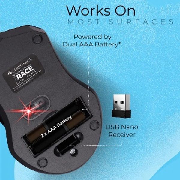 Zebronics  ZEBRONICS Zeb-Race Wireless Ambidextrous
Optical Mouse (2.4GHz Wireless, Black) - Black