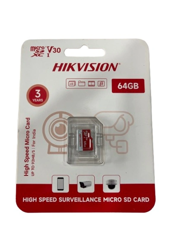 Hikvison HIKVISION 64GB microSDXS V30 I Surveillance Memory Card –  Up to 92MB/s
