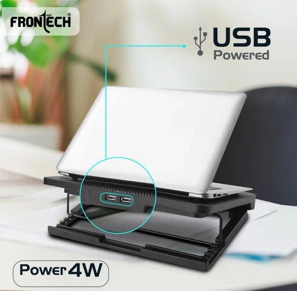 Frontech CP-0007 Laptop Cooling Pad | Dual 120 mm RGB LED Fans | Built-in Mobile Stand | Ergonomic Adjustable Height Cooling Pad (Black) - Black