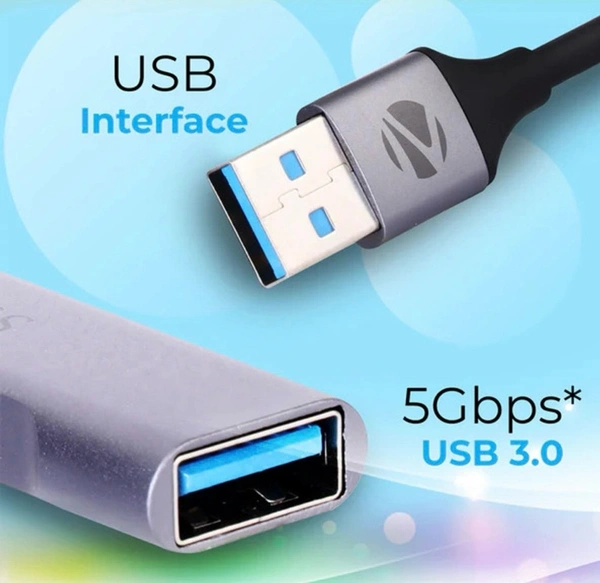 Zebronics ZEB‑200HB USB 3.0 Hub – 4 Port High‑Speed Data Transfer, Aluminum + ABS Body, Compact Plug & Play - Gray