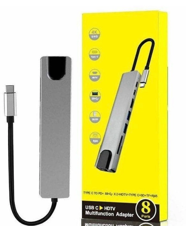 8-in-1 USB-C Multifunction Hub – 4K HDMI, RJ45, USB 3.0, SD/TF, PD 100W, Thunderbolt 3 Compatible
- Gray