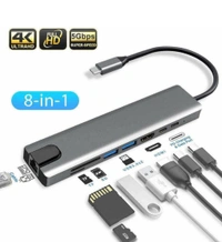 8-in-1 USB-C Multifunction Hub – 4K HDMI, RJ45, USB 3.0, SD/TF, PD 100W, Thunderbolt 3 Compatible
- Gray