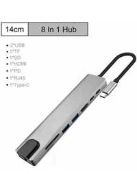 8-in-1 USB-C Multifunction Hub – 4K HDMI, RJ45, USB 3.0, SD/TF, PD 100W, Thunderbolt 3 Compatible
- Gray