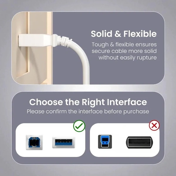 USB Printer Cable 1.5 Mtr | Reliable Connection for All Printers
- White