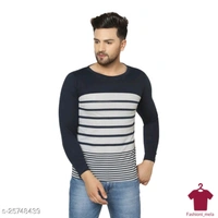 Black Colour Simple Striped T-shirts  - black stripes with white colour, X