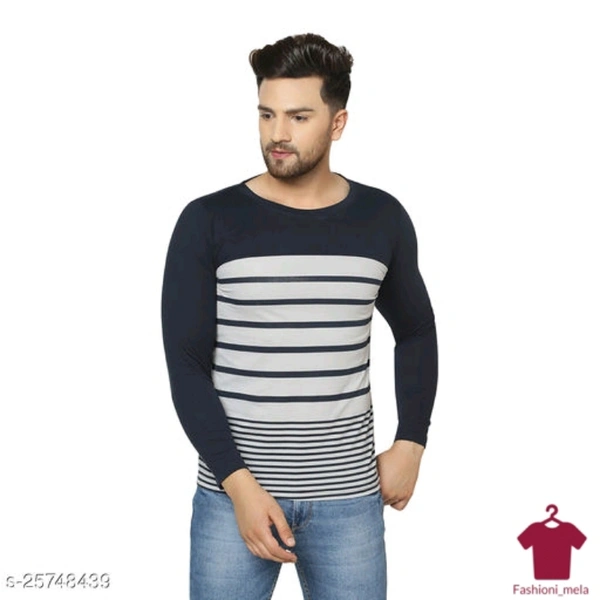 Black Colour Simple Striped T-shirts  - black stripes with white colour, X