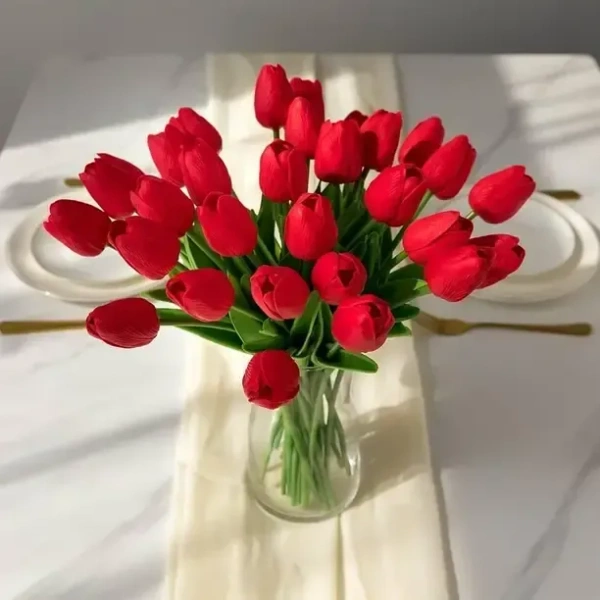 Artificial Tulip Flower Red/Green - red