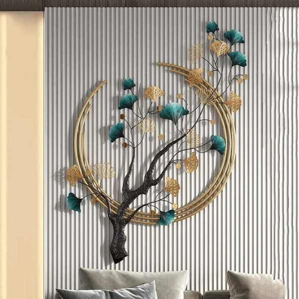 Indian Aesthetica INDIAN AESTHETICA 3D Ginkgo Leaf and Deer Metal Wall Art, 3Pcs Large Nature Art Decorative Pack of 3  (48 inch X 18 inch, Multicolor) WA69 - 79L*6W*125H