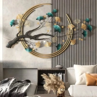 Indian Aesthetica INDIAN AESTHETICA 3D Ginkgo Leaf and Deer Metal Wall Art, 3Pcs Large Nature Art Decorative Pack of 3  (48 inch X 18 inch, Multicolor) WA69 - 79L*6W*125H