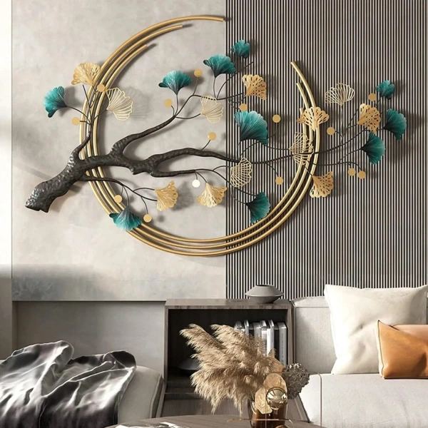Indian Aesthetica INDIAN AESTHETICA 3D Ginkgo Leaf and Deer Metal Wall Art, 3Pcs Large Nature Art Decorative Pack of 3  (48 inch X 18 inch, Multicolor) WA69 - 79L*6W*125H