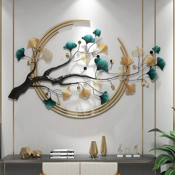 Indian Aesthetica INDIAN AESTHETICA 3D Ginkgo Leaf and Deer Metal Wall Art, 3Pcs Large Nature Art Decorative Pack of 3  (48 inch X 18 inch, Multicolor) WA69 - 79L*6W*125H