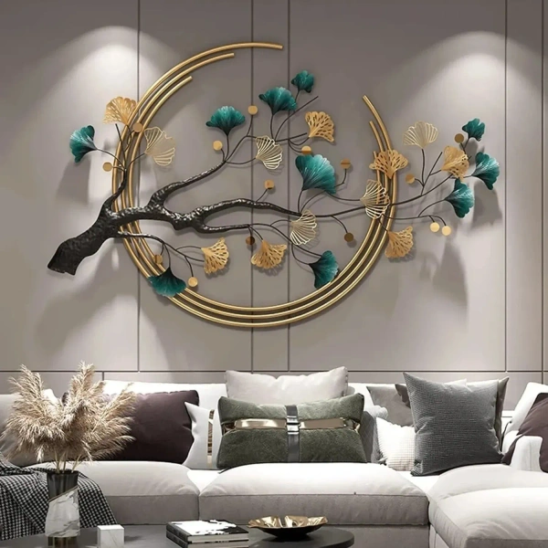 Indian Aesthetica INDIAN AESTHETICA 3D Ginkgo Leaf and Deer Metal Wall Art, 3Pcs Large Nature Art Decorative Pack of 3  (48 inch X 18 inch, Multicolor) WA69 - 79L*6W*125H
