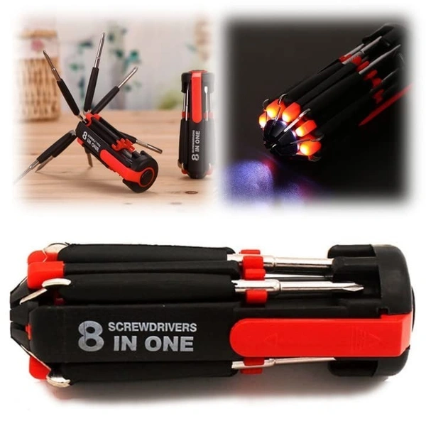 Fortune Cart 8-in-1 Screwdriver Tool Set with LED Flashlight – Multi Tool for Home & Auto