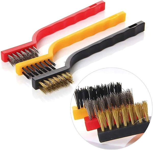 Fortune Cart Gas Stove Cleaning 3 Brush Set – Wire & Steel Brushes for Burner, Chimney & Kitchen Tools